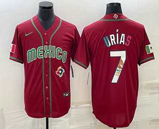 Mens Mexico Baseball #7 Julio Urias Number 2023 Red Blue World Baseball Classic Stitched Jersey->2023 world baseball classic->MLB Jersey